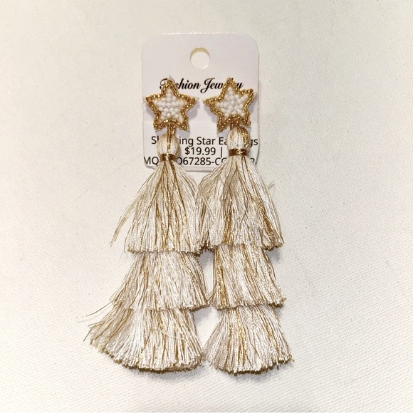 Source Unknown Jewelry - Gold and Cream Star Tassel Boutique Earrings NEW